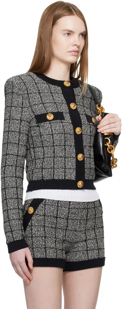 Balmain Black Light Tweed Cardigan In Black