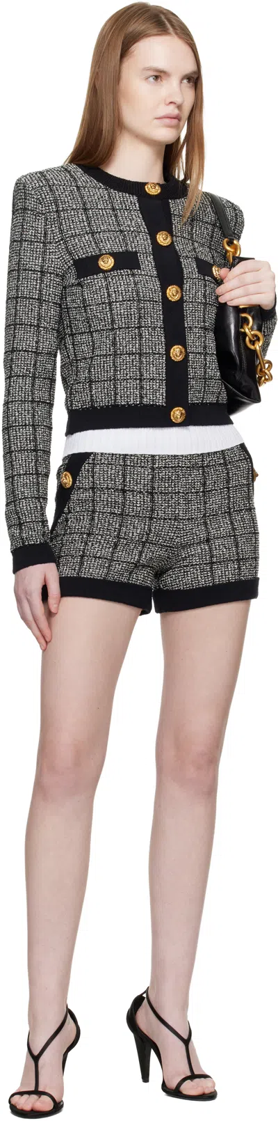 Balmain Black Light Tweed Cardigan In Black