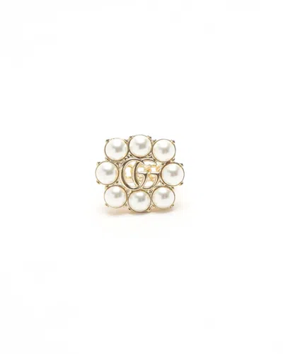 Gucci Flower Pearl Ring, Size 51 In Gold