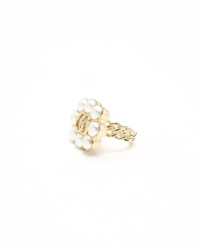 Gucci Flower Pearl Ring, Size 51 In Gold