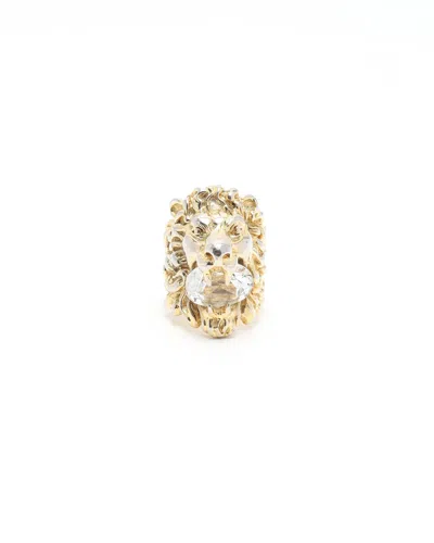 Gucci Lion Rhinestone Ring, Size 55 In Gold