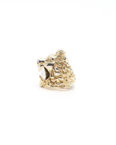 Gucci Lion Rhinestone Ring, Size 55 In Gold
