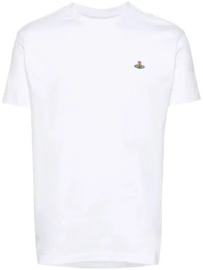Vivienne Westwood Unisex Classic T-shirt With Multicolour Orb Patch Clothing In White