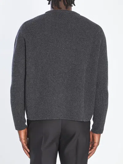 Gucci Grey Crewneck Sweater With Logo Lettering Embroidery On The Front In Wool Man In Gray