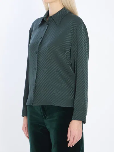 Gucci Interlocking Jacquard Silk Long Sleeve Shirt In Green