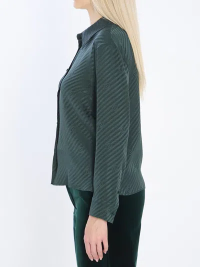 Gucci Interlocking Jacquard Silk Long Sleeve Shirt In Green
