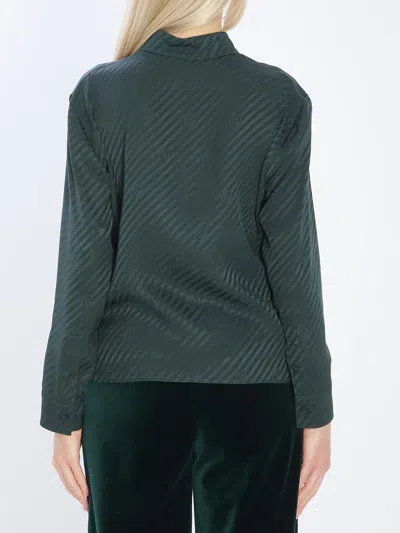 Gucci Interlocking Jacquard Silk Long Sleeve Shirt In Green