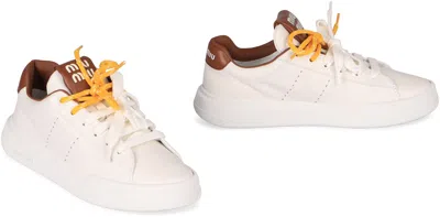Miu Miu Leather Sneakers In White