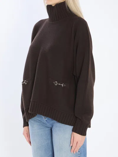 Gucci Sweater With Horsebit Detail In Brown