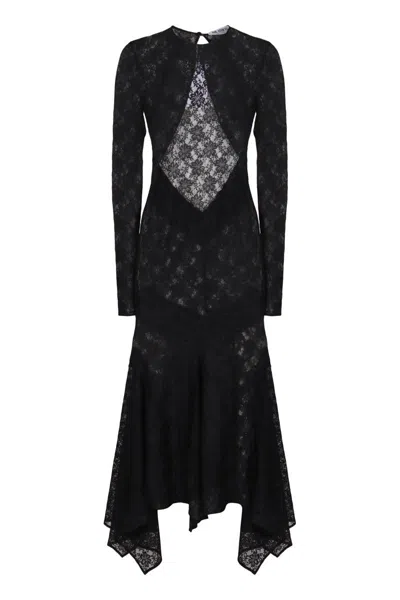 Attico Long Sleeve Lace Midi Dress In Black
