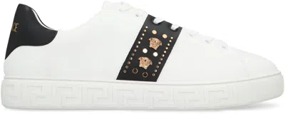 Versace Greca Studded Leather Sneakers In Multi