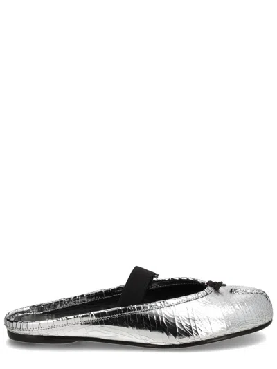 Maison Margiela Leather Tabi Mule With Broken Mirror Effect In Silver