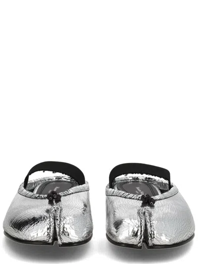 Maison Margiela Leather Tabi Mule With Broken Mirror Effect In Silver