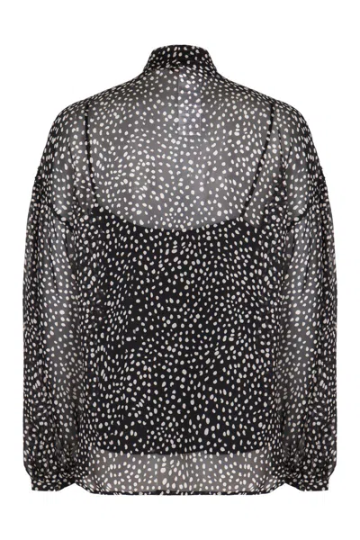 Max Mara Etere Silk Blouse High Neck Ruffles In Black