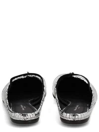 Maison Margiela Leather Tabi Mule With Broken Mirror Effect In Silver