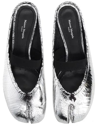 Maison Margiela Leather Tabi Mule With Broken Mirror Effect In Silver