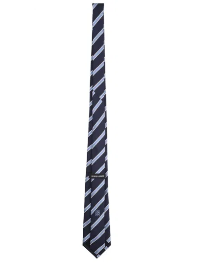 Giorgio Armani Striped Slim Tie Pointed Blade Design In Blue