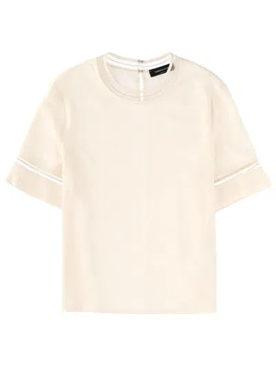 Fabiana Filippi Short Sleeve Top Sheer Panels Keyhole In Neutral