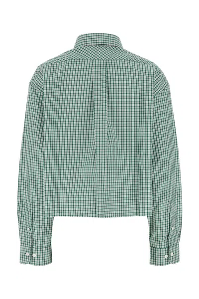 Miu Miu Check Cropped Button-front Shirt In Green