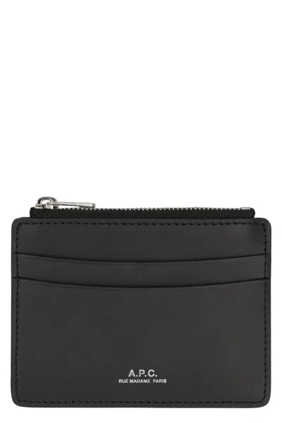 Apc A.p.c. Leather Card Holder In Black