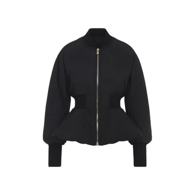 Alaïa Peplum Bomber Jacket Padded Ribbed Cuffs In Black