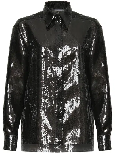 Alberta Ferretti Sequin Embellished Long Sleeve Top In Black