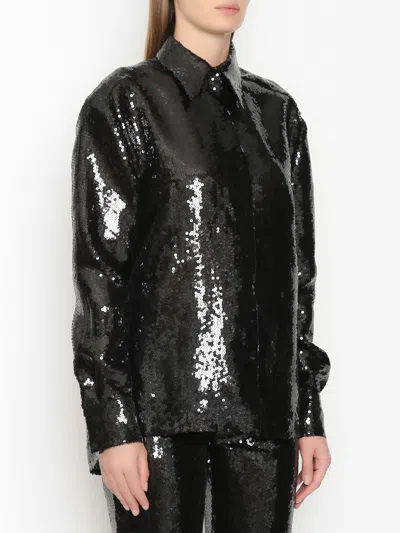 Alberta Ferretti Sequin Embellished Long Sleeve Top In Black