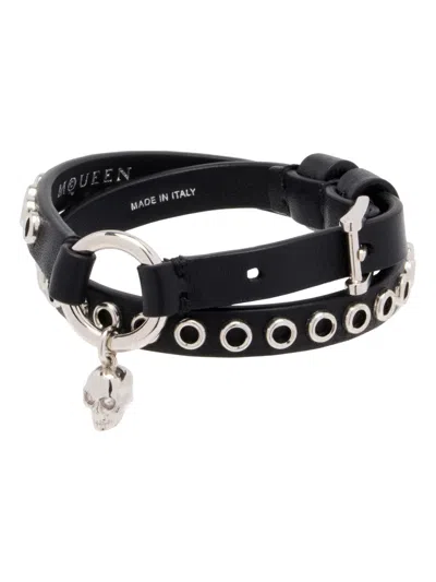 Alexander Mcqueen Black Cotton Bracelet In Black