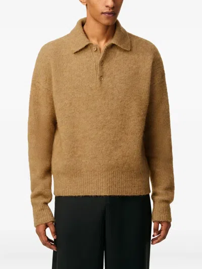Ami Alexandre Mattiussi Ami Paris Grey Wool And Alpaca Polo Sweater Ami Paris In Brown