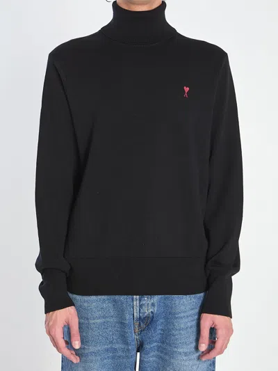 Ami Alexandre Mattiussi Ami Paris Ami De Coeur Midnight Blue Turtleneck In Black