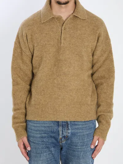 Ami Alexandre Mattiussi Ami Paris Grey Wool And Alpaca Polo Sweater Ami Paris In Brown