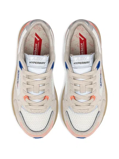 Autry Hyperway Sneakers In White And Peach Suede And Mesh In Multi