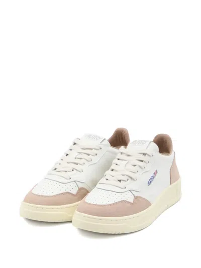 Autry Medalist Low Sneakers In White Leather And Rose Cannel Suede In Multi