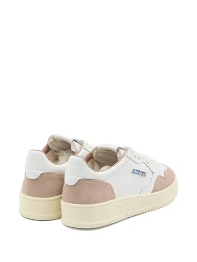 Autry Medalist Low Sneakers In White Leather And Rose Cannel Suede In Multi