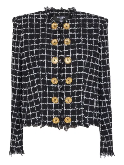 Balmain Tweed Jacket Long Sleeves Frayed Edges In Multi