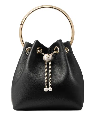 Jimmy Choo Bon Bon Leather Bucket Chain Shoulder Bag In Black