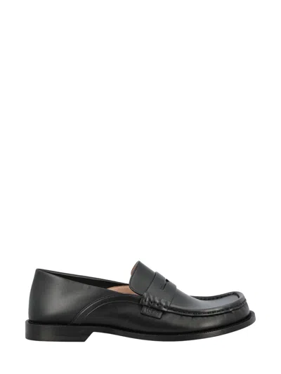 Loewe Penny Strap Round Toe Stitched Detailing Loafers In Black