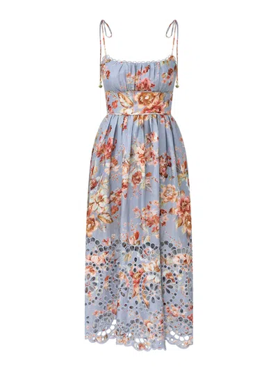 Zimmermann Womens Chambray Floral Awaken Picnic Floral Linen Midi Dress Xxs In Multi