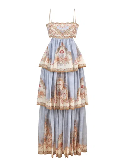 Zimmermann Cotton-silk Tiered Daylight Maxi Dress In Blue