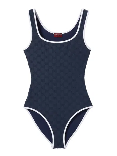 Gucci Gg Printed One-piece Swimsuit In Blue