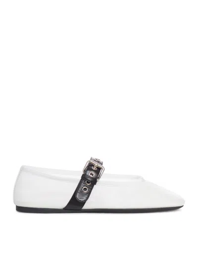 Miu Miu Mesh Ballerinas With Contrasting Leather Buckle In White
