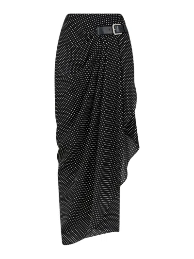 Tom Ford Polka-dot Sable Silk Wrap Skirt With Leather Detail In Black