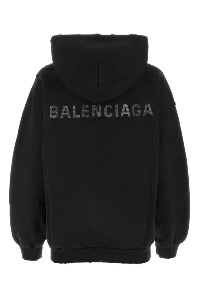 Balenciaga Black Cotton Sweatshirt In Blue
