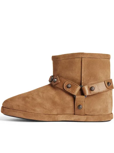 Balenciaga Alaska Studded Leather-trimmed Fleece-lined Suede Ankle Boots In Brown