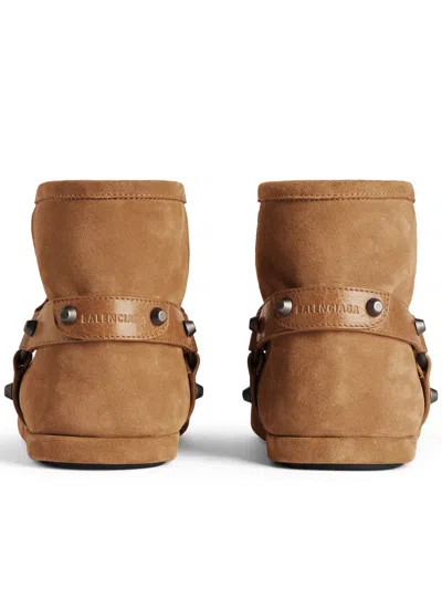 Balenciaga Alaska Studded Leather-trimmed Fleece-lined Suede Ankle Boots In Brown