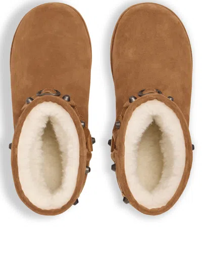 Balenciaga Alaska Studded Leather-trimmed Fleece-lined Suede Ankle Boots In Brown