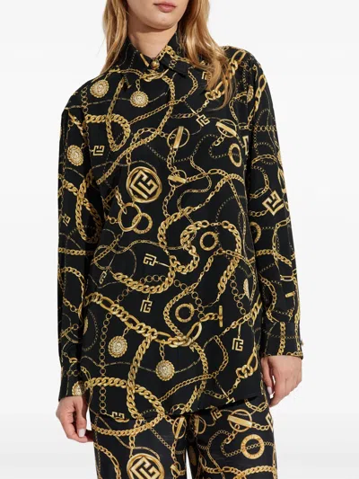Balmain Shirt Chain Print Gold Buttons In Black