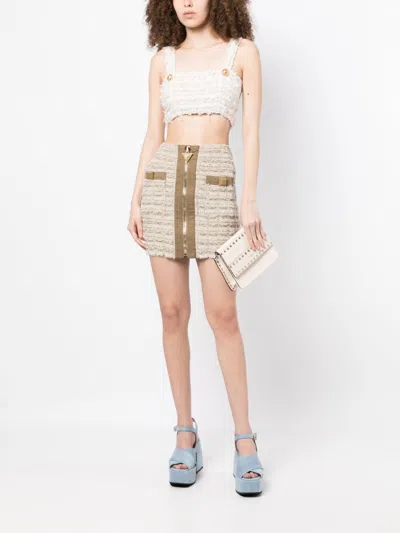 Balmain Nude Viscose Mini Skirt In Neutral