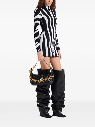 Balmain Medium Leather Shoulder Bag With Chain Strap In Black