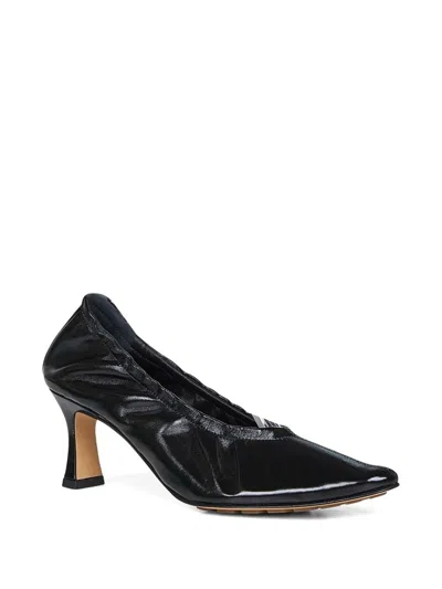 Bottega Veneta Sofia Black Patent Leather Elastic Ballerina With Heel In Multi